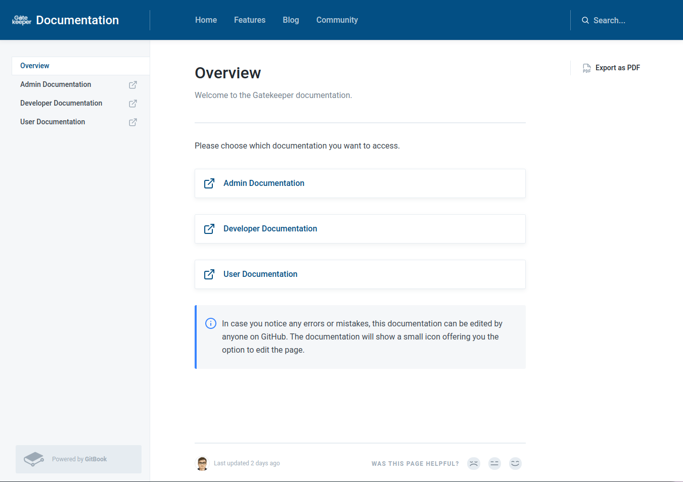Screenshot of docs.gatekeeper.page