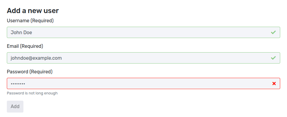 Screenshot of Gatekeeper when a password is not long enough