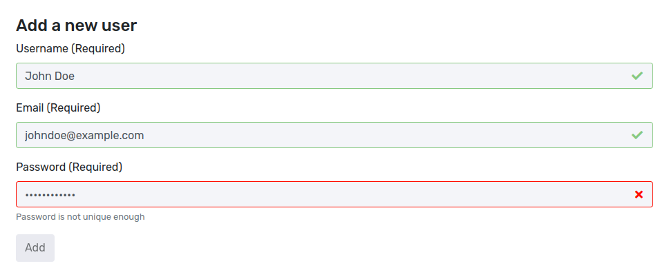 Screenshot of Gatekeeper when a password is not unique enough
